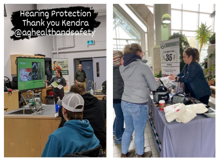 Left: At SaskPolytechnic, Moose Jaw, SK.  Right: Kendra Ulmer at USask AgBio Gear UP for Ag