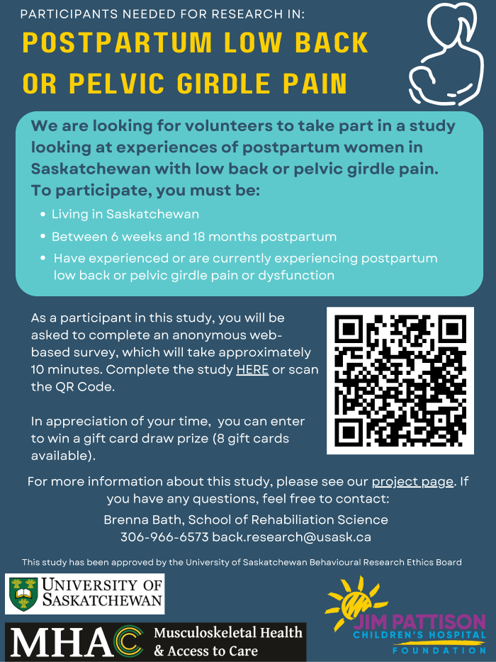 Bridging Access to Physiotherapy Care Gaps for Saskatchewan Mothers: Experiences of Postpartum Women and Health Care Providers Recruitment Poster