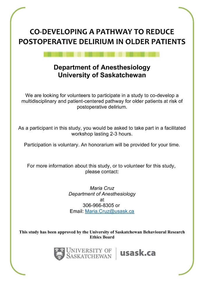 Co-developing a pathway to reduce postoperative delirium in older patients with cognitive impairment Recruitment Poster