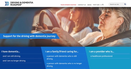 image of driving and dementia web page