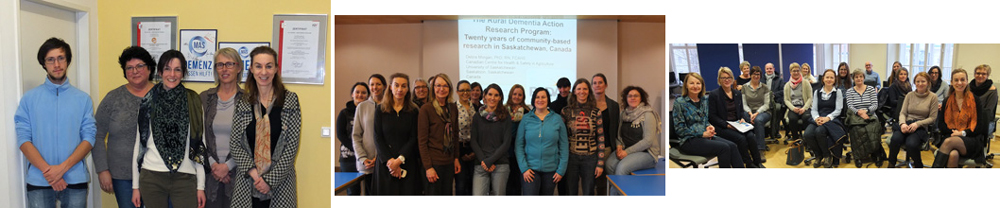 Bad Ischl Dementia Service Centre staff (lt), Presentation at Wells, Austria (centre), and Presentation at Danube University, Krems (rt).